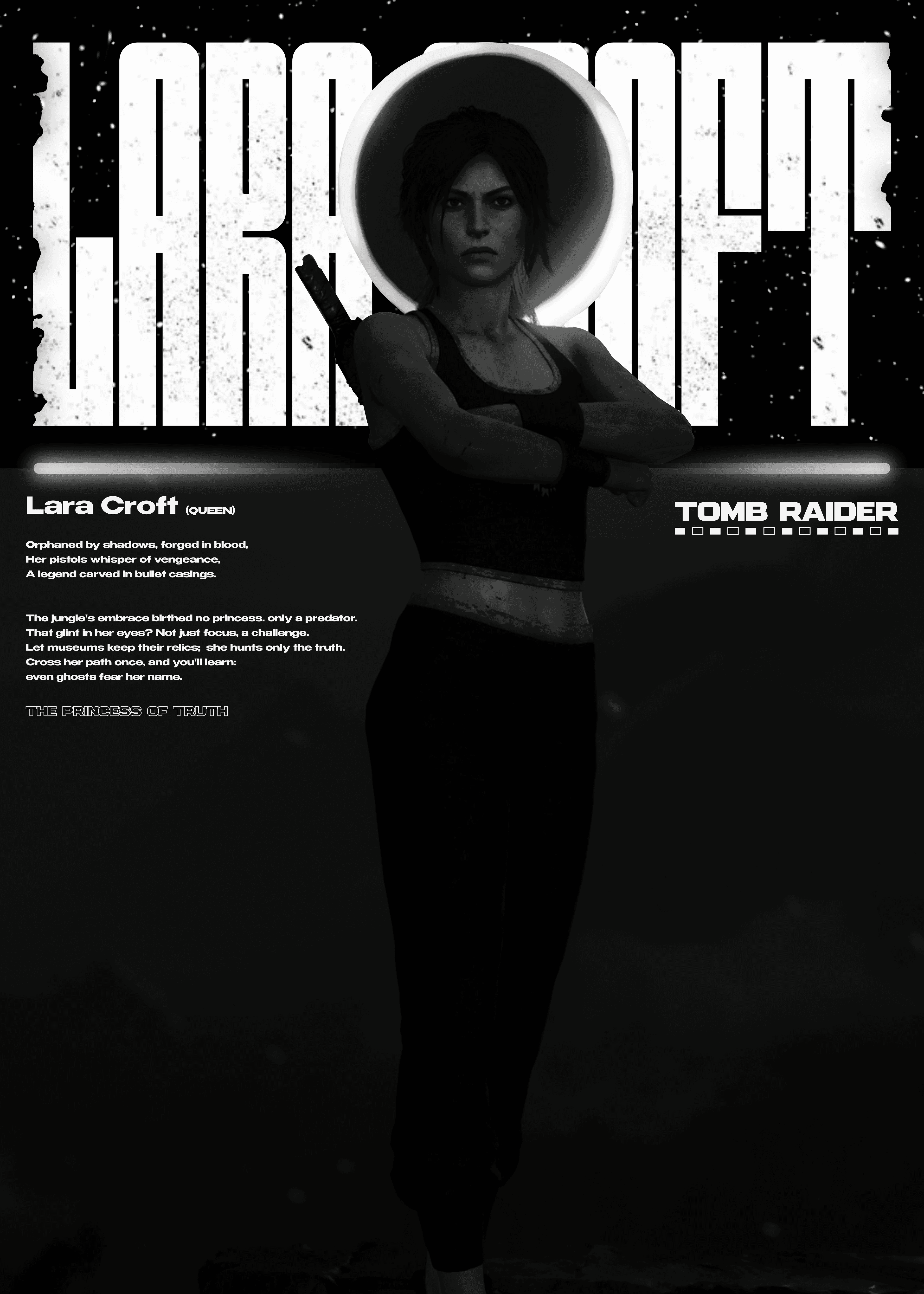 Lara Croft — final poster design, LARA CROFT typography, Tomb Raider branding