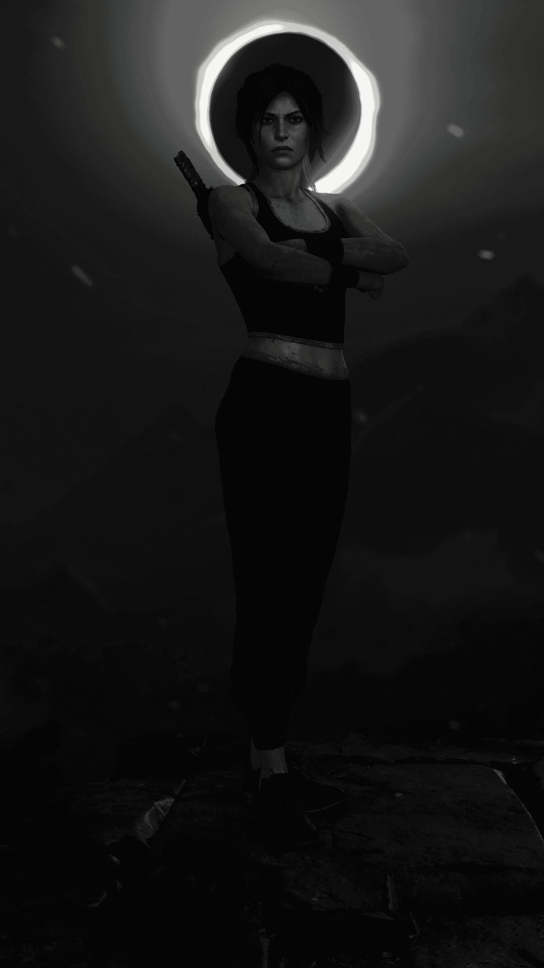 Lara Croft — vertical crop variant, darker moodier tone